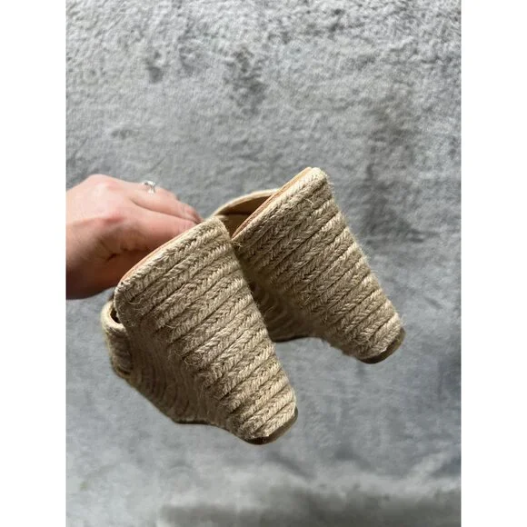 Vtg Soda 5.5 Natural Jute Raffia Open Toe Slide Sandal Platform Wedge Slip-On - Picture 4 of 7